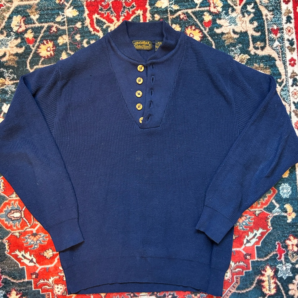 Y2K Vintage Eddie Bauer blue button cotton knit sweater